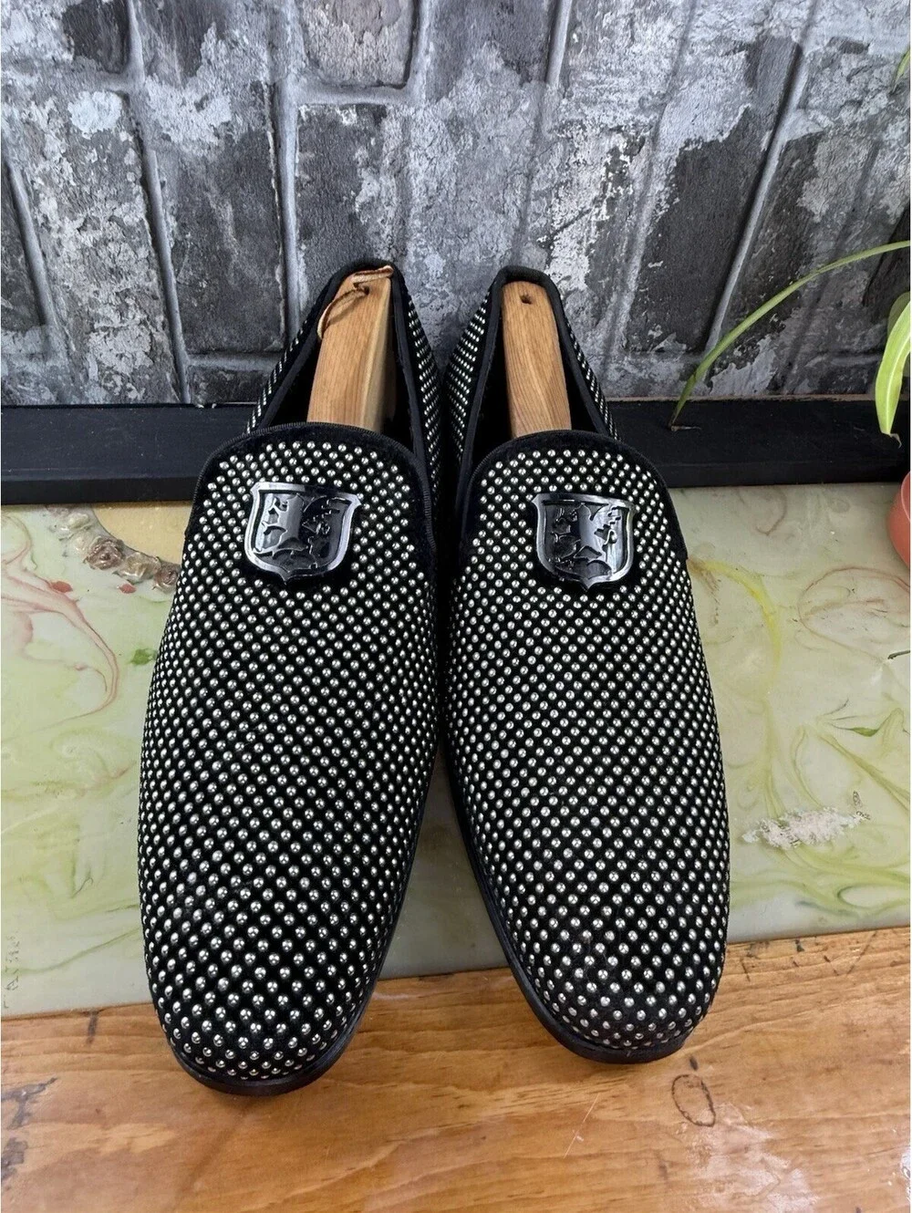 Stacy Adams 25228-042 Men’s Black/Silver Studded Slip-On Dress Loafer US 13 M